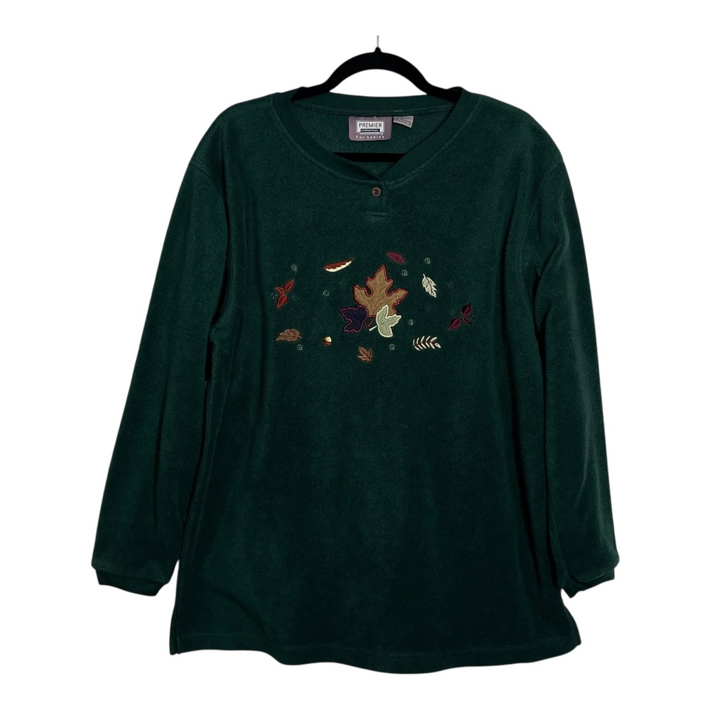 Premier International Women XL Forest Green Fleece Henley Autumn Leaf Sweatshirt